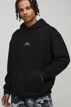 Black Oversized Star Printed Hoodie