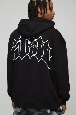 Black Oversized Star Printed Hoodie