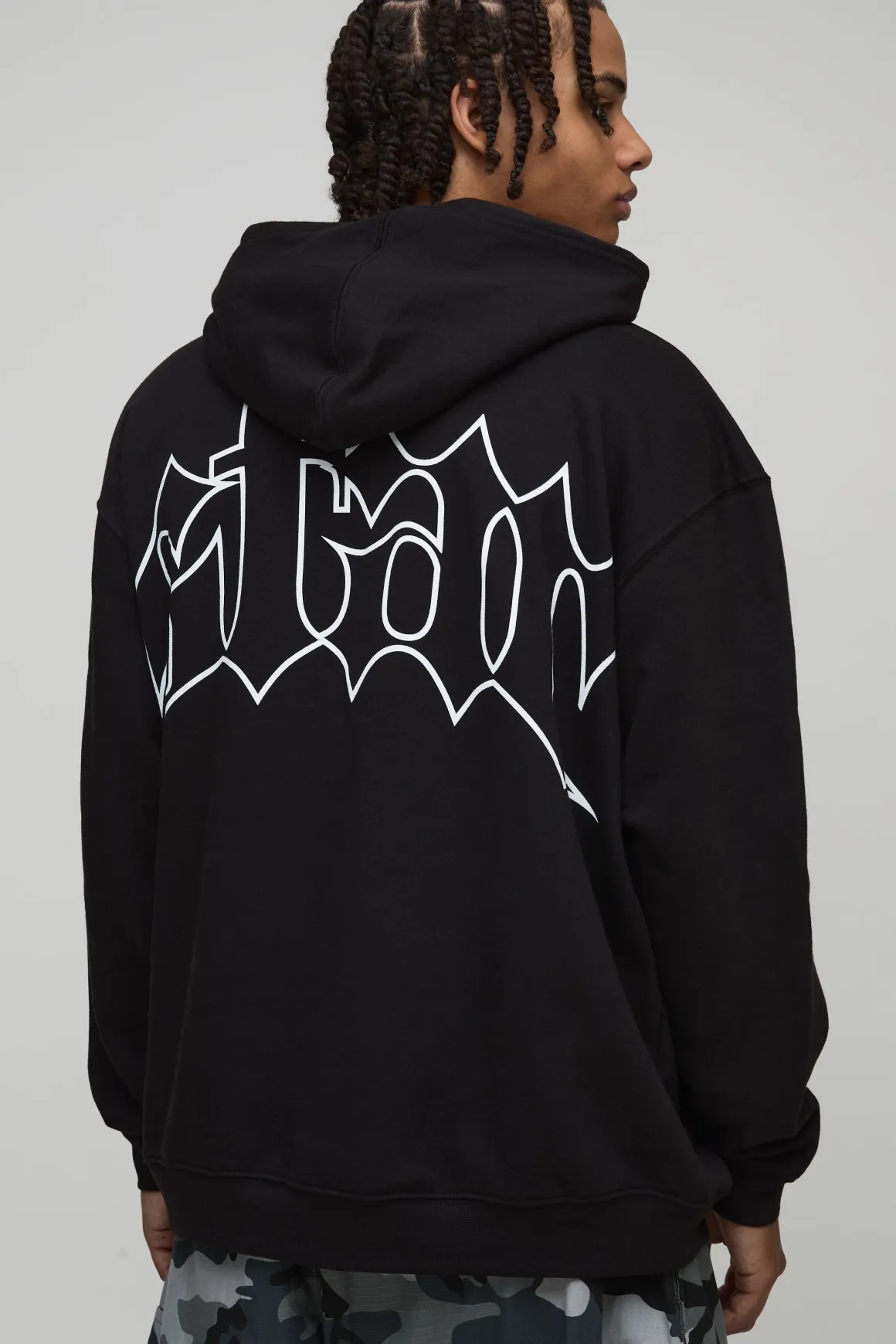Black Oversized Star Printed Hoodie