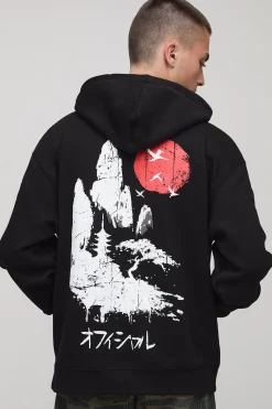 Black Oversized Tokyo Printed Hoodie