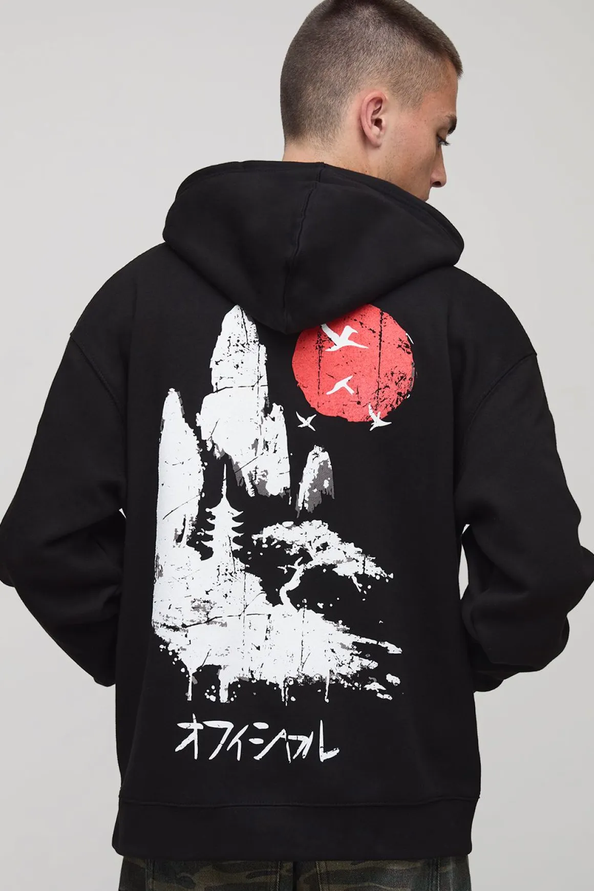 Black Oversized Tokyo Printed Hoodie