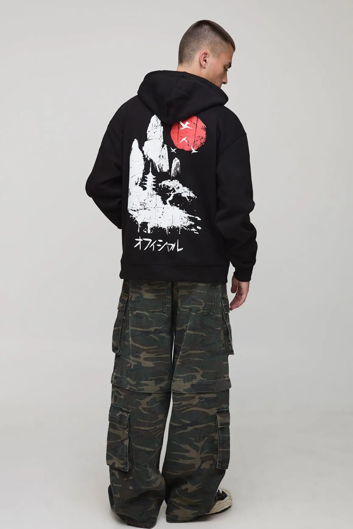 Black Oversized Tokyo Printed Hoodie