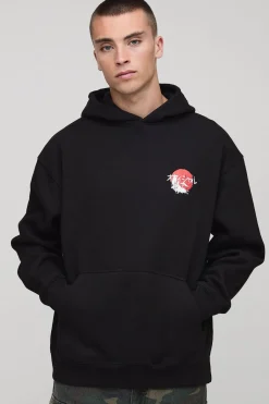 Black Oversized Tokyo Printed Hoodie
