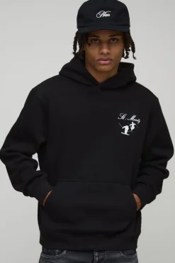 Black Relaxed Fit Mont Blanc Ski Graphic Hoodie