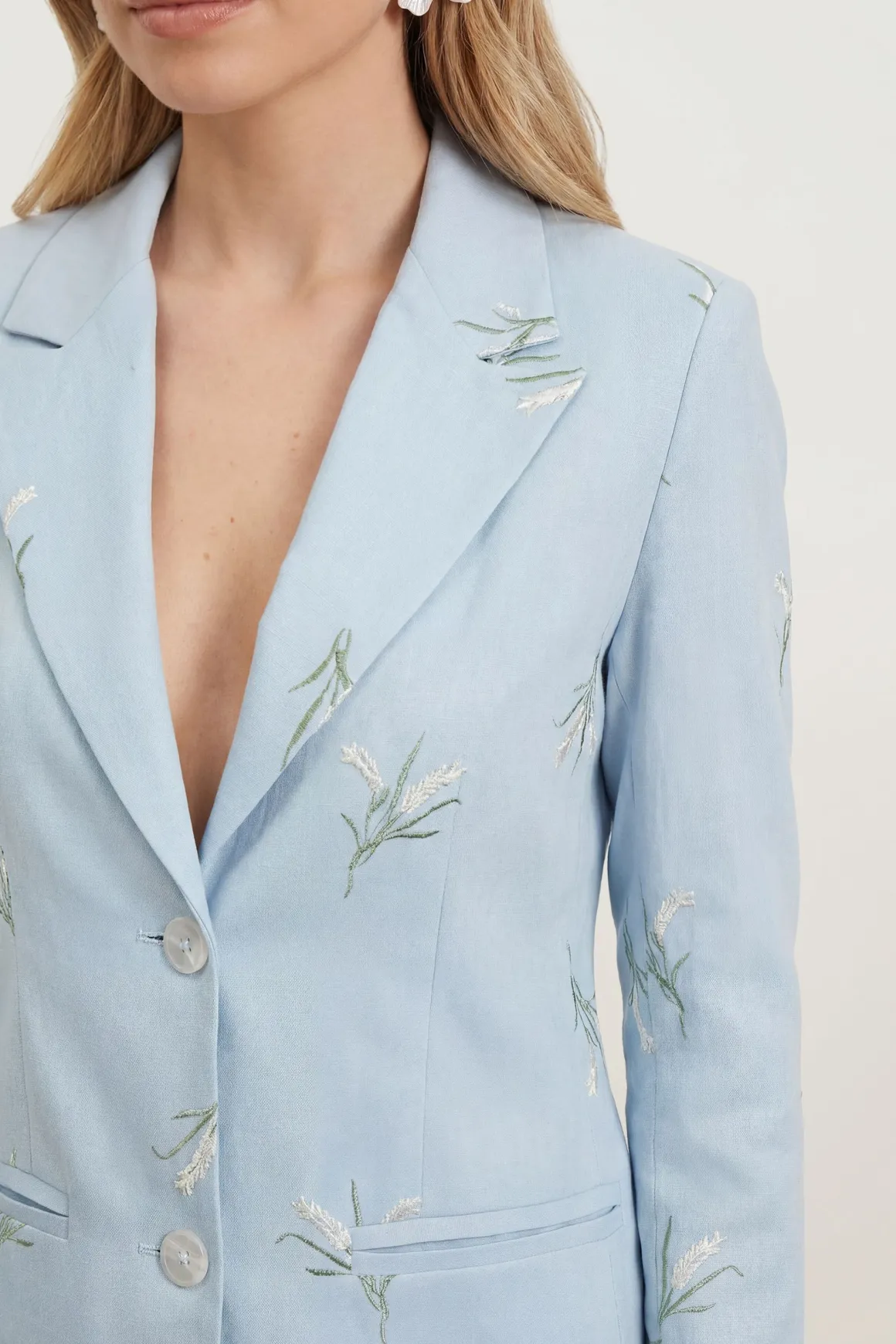 Blazer Ajusté à Broderie Florale