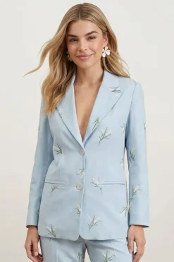 Blazer Ajusté à Broderie Florale