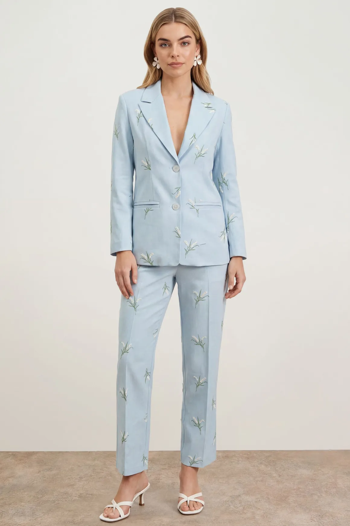 Blazer Ajusté à Broderie Florale