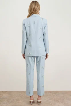 Blazer Ajusté à Broderie Florale
