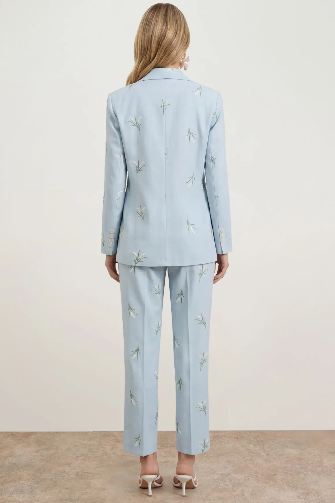 Blazer Ajusté à Broderie Florale