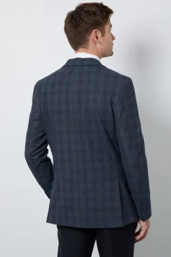 Blazer Ajusté À Carreaux Bleu Marine