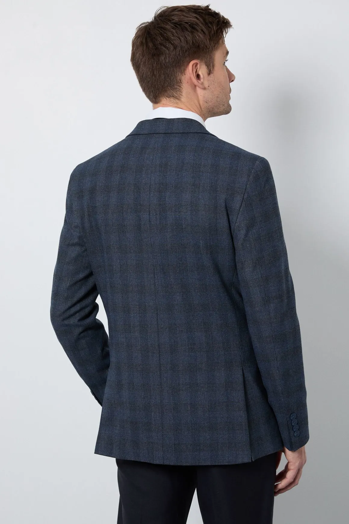 Blazer Ajusté À Carreaux Bleu Marine