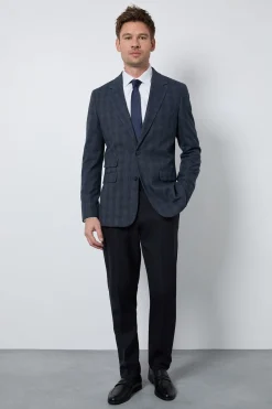 Blazer Ajusté À Carreaux Bleu Marine