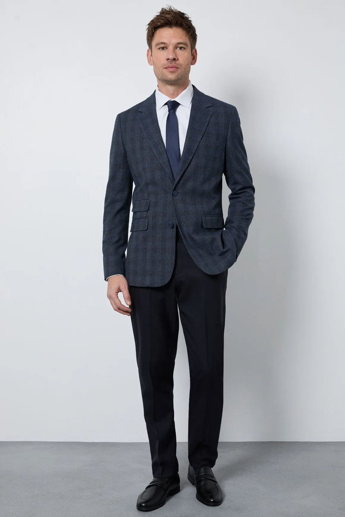 Blazer Ajusté À Carreaux Bleu Marine