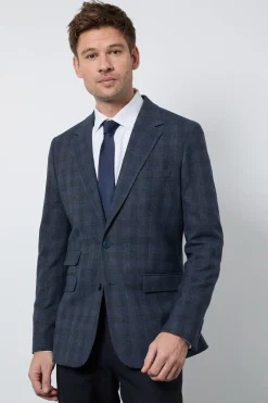Blazer Ajusté À Carreaux Bleu Marine