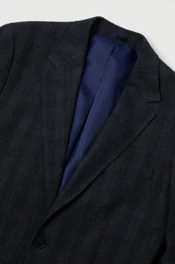 Blazer Ajusté À Carreaux Bleu Marine
