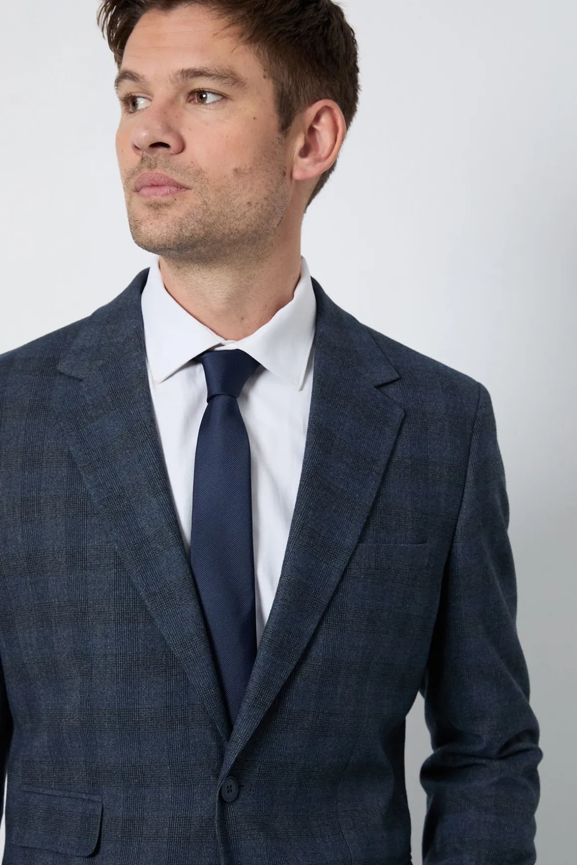 Blazer Ajusté À Carreaux Bleu Marine