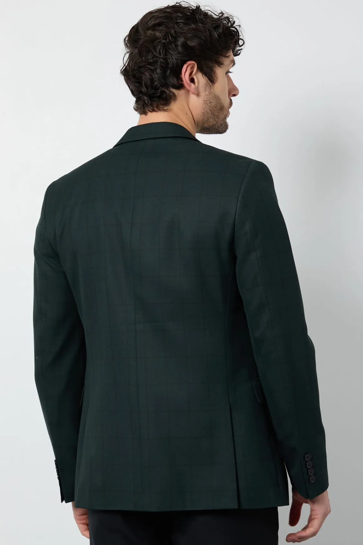 Blazer Ajusté À Carreaux Vert Foncé
