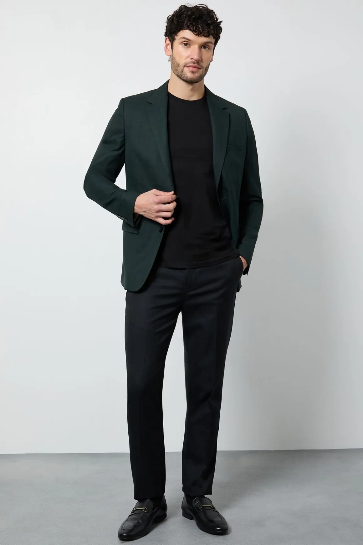 Blazer Ajusté À Carreaux Vert Foncé