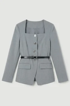KarenMillen Blazer Ajusté Chiné à Col Carré avec Ceinture<Femme Tailleurs|Blazers