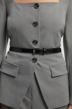 KarenMillen Blazer Ajusté Chiné à Col Carré avec Ceinture<Femme Tailleurs|Blazers