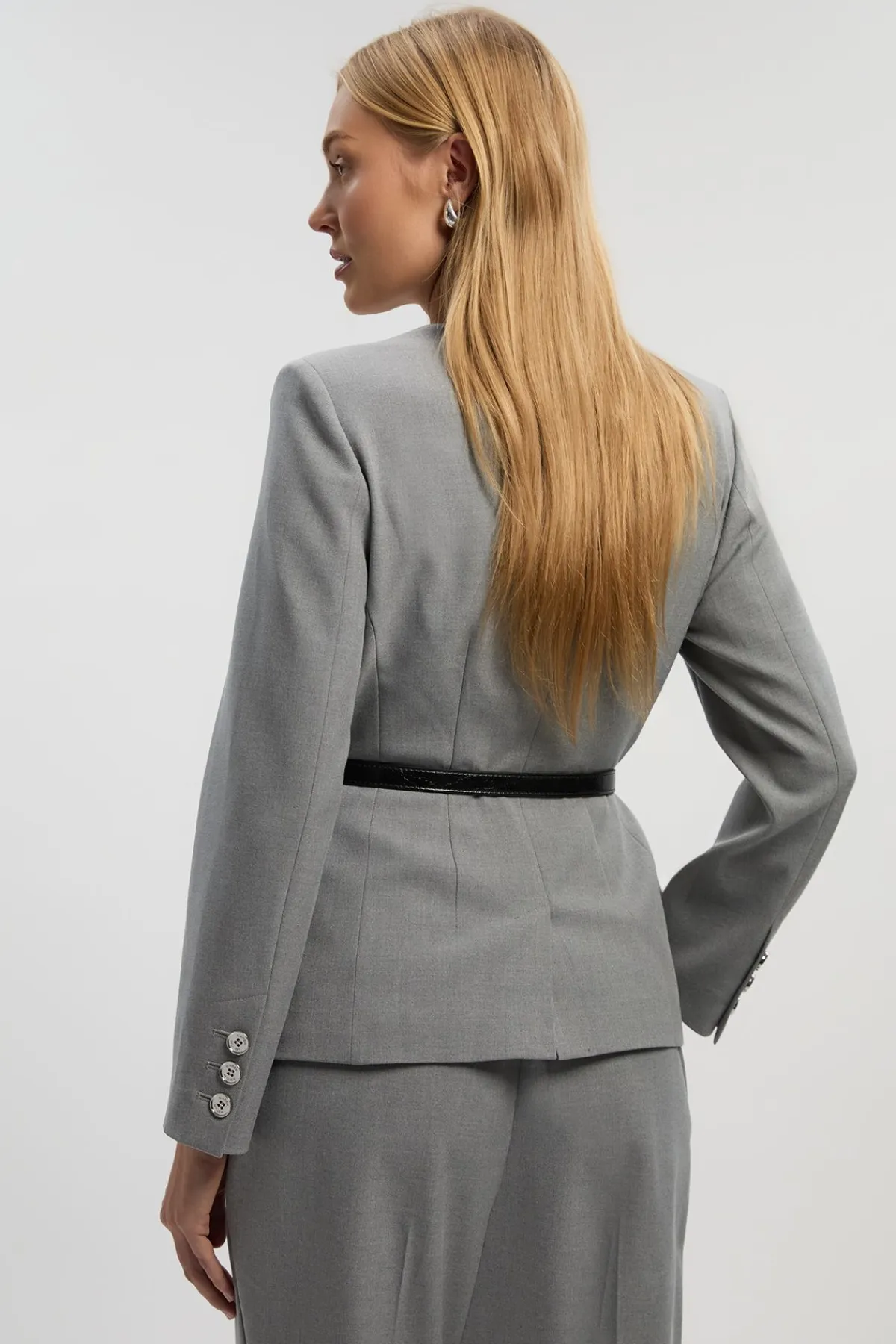 KarenMillen Blazer Ajusté Chiné à Col Carré avec Ceinture<Femme Tailleurs|Blazers