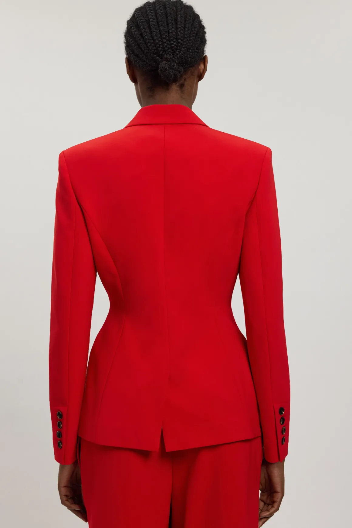 Blazer Ajusté Cintré En Viscose Compacte À Simple Boutonnage