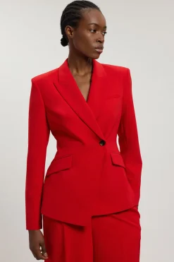 Blazer Ajusté Cintré En Viscose Compacte À Simple Boutonnage