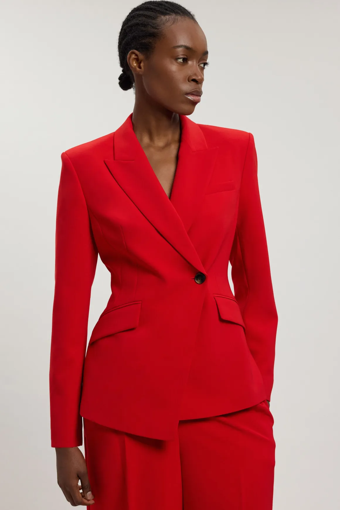 Blazer Ajusté Cintré En Viscose Compacte À Simple Boutonnage