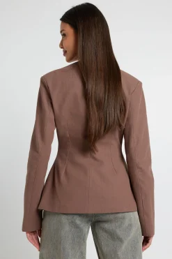 Blazer Ajusté Col V Aspect Lin Premium