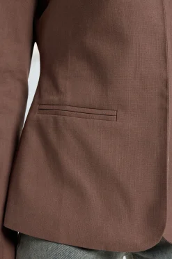 Blazer Ajusté Col V Aspect Lin Premium
