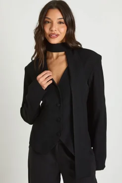 boohoo Blazer Ajusté Col V À Détail Foulard<Femme Blazers|Vestes & Manteaux