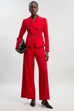 Blazer Ajusté Compact Stretch à Finitions Contrastées