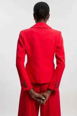 Blazer Ajusté Compact Stretch à Finitions Contrastées