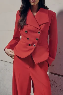 Blazer Ajusté Compact Stretch à Finitions Contrastées