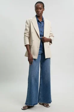 Blazer Ajusté À Double Boutonnage Avec Manches Froncées