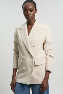 Blazer Ajusté À Double Boutonnage Avec Manches Froncées