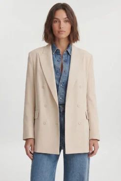 Blazer Ajusté À Double Boutonnage Avec Manches Froncées