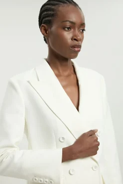 Blazer Ajusté À Double Boutonnage Et Manches Froncées