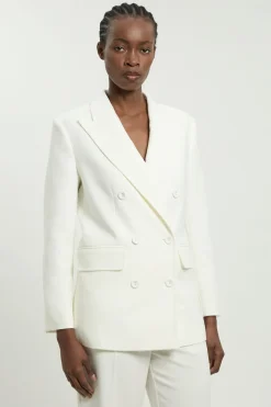 Blazer Ajusté À Double Boutonnage Et Manches Froncées