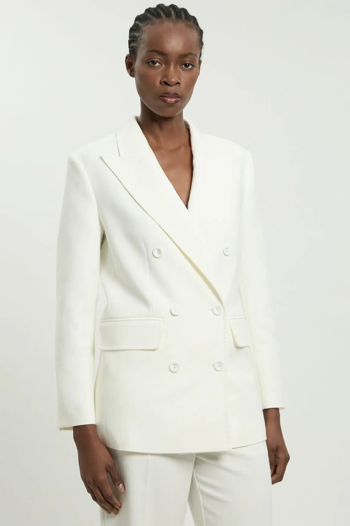 Blazer Ajusté À Double Boutonnage Et Manches Froncées