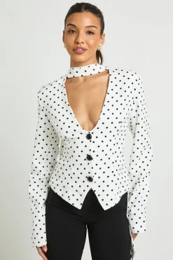 Blazer Ajusté À Détail Foulard À Pois