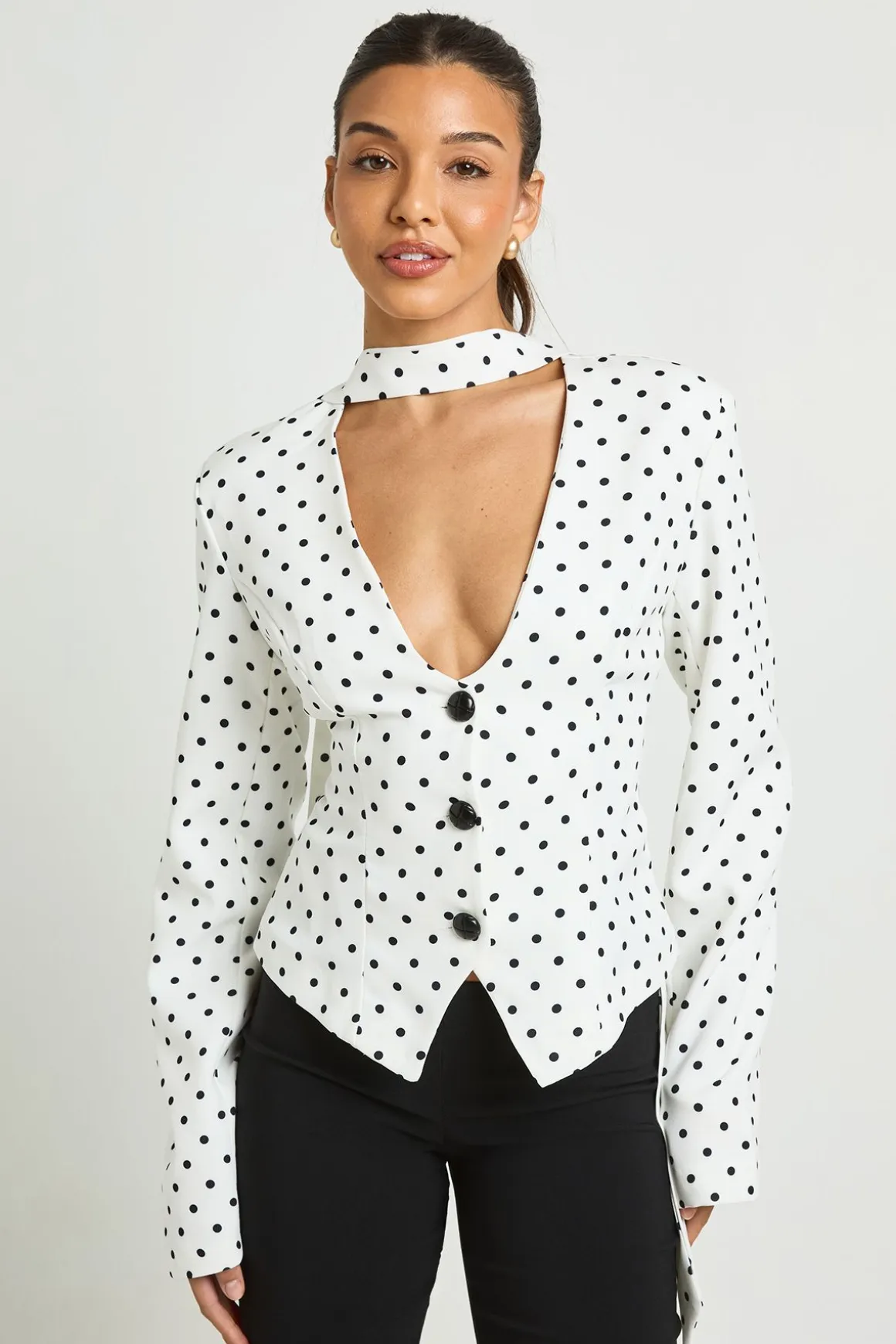 Blazer Ajusté À Détail Foulard À Pois