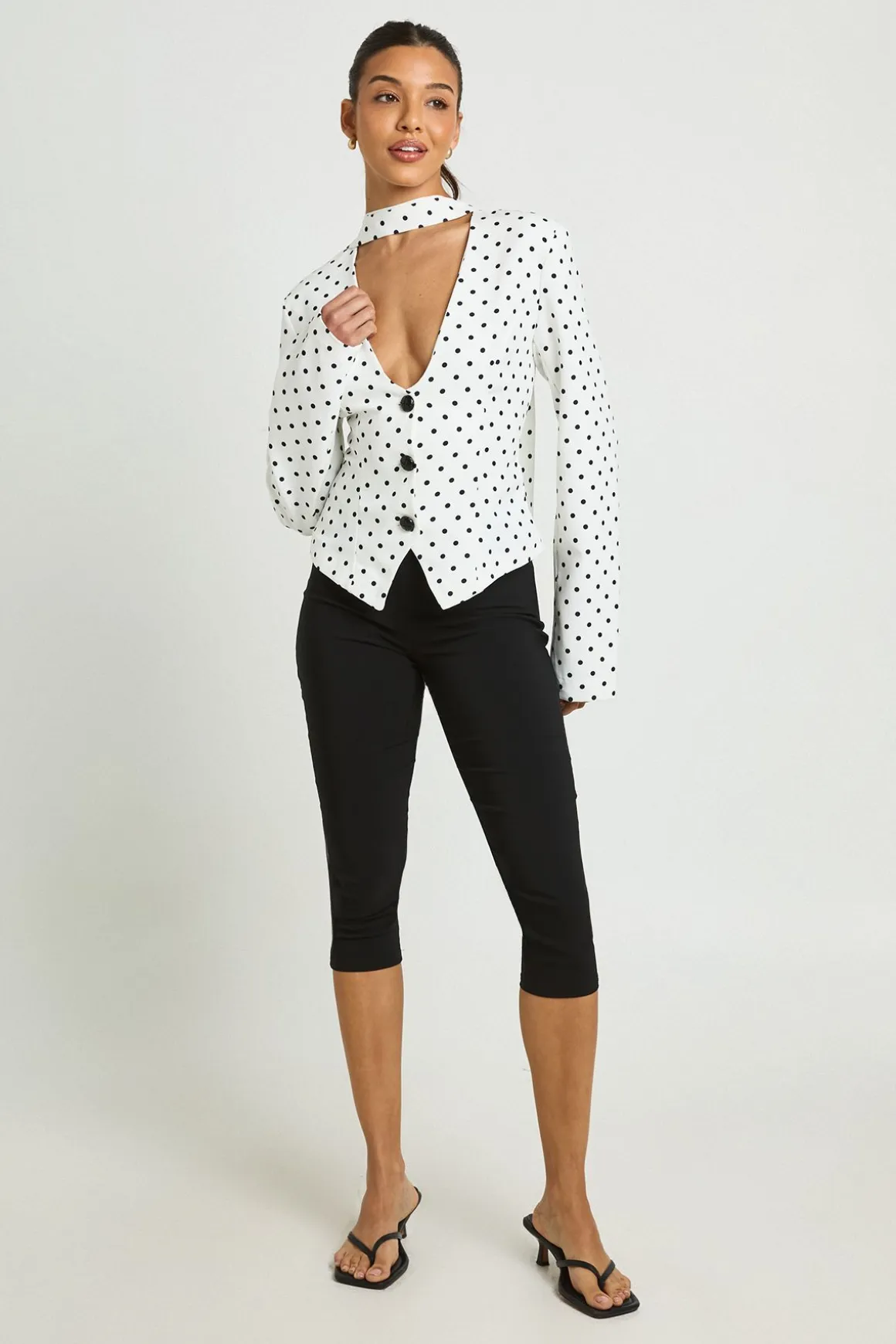 Blazer Ajusté À Détail Foulard À Pois