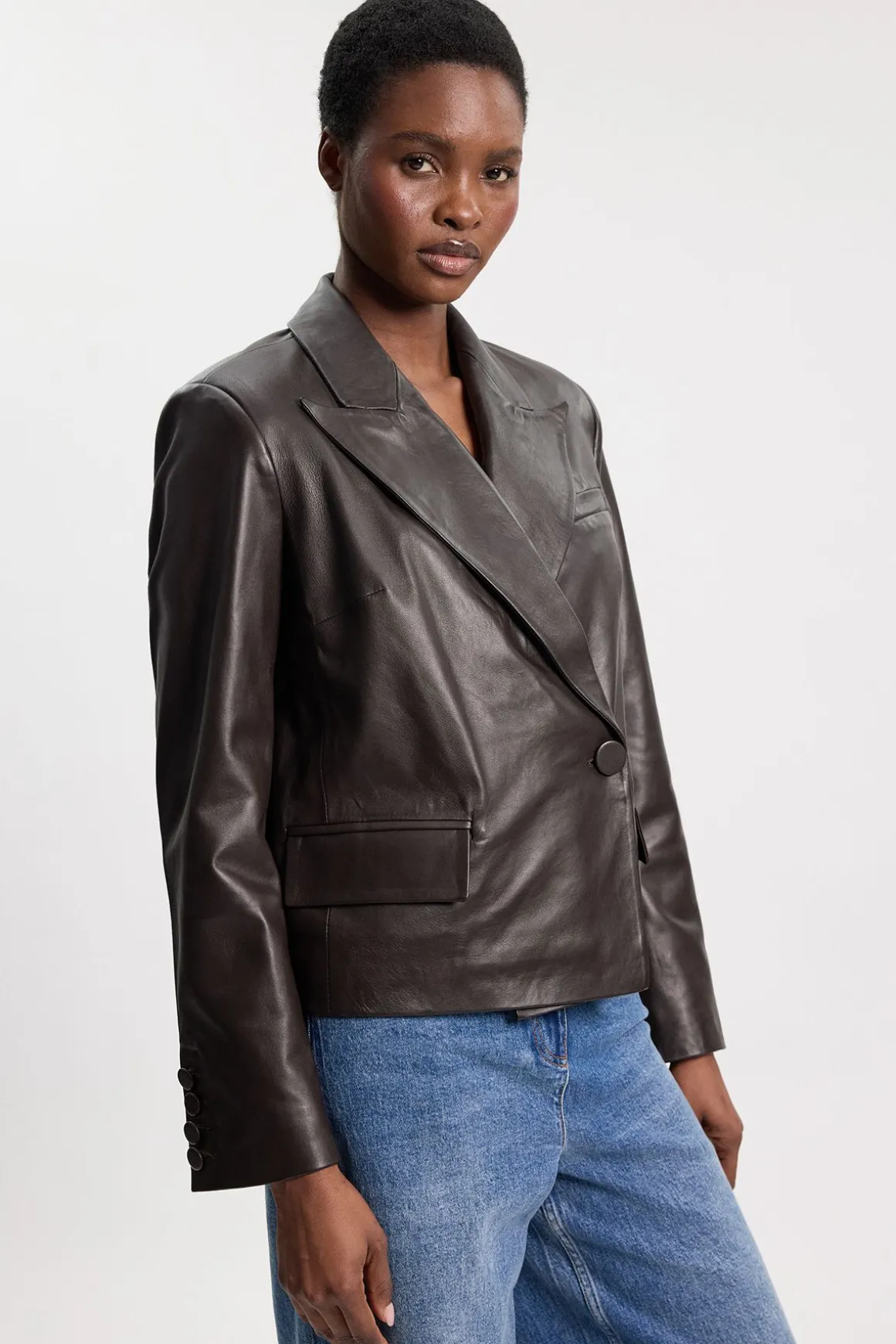 Blazer Ajusté En Cuir