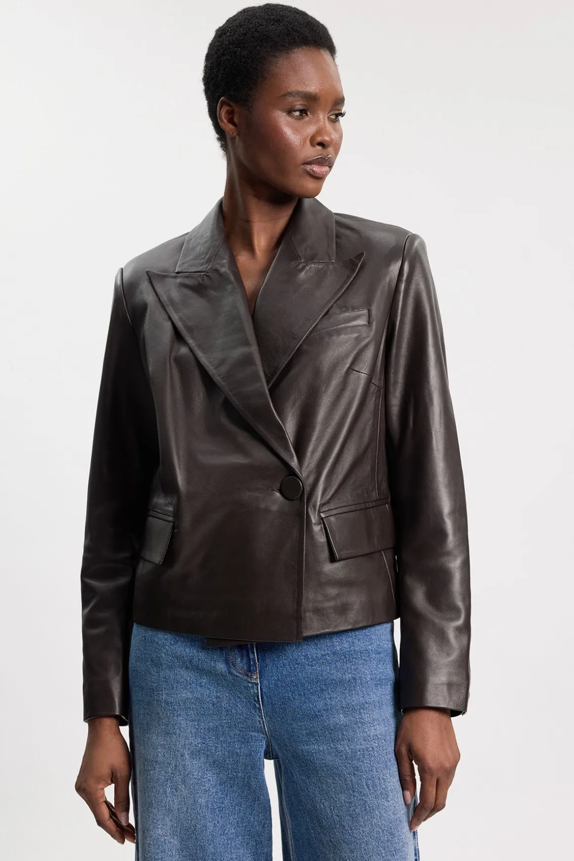 Blazer Ajusté En Cuir