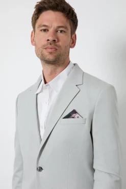 Blazer Ajusté En Jersey Texturé Gris Clair