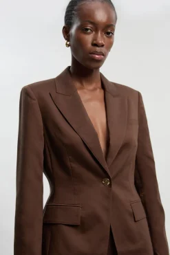 Blazer Ajusté en Lin à Simple Boutonnage