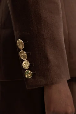 Blazer Ajusté en Lin à Simple Boutonnage