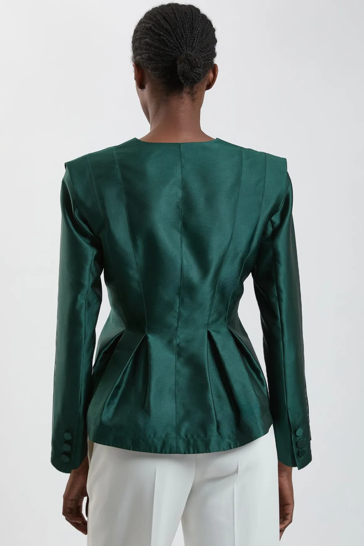 Blazer Ajusté En Satin Structuré À Basque Plissée