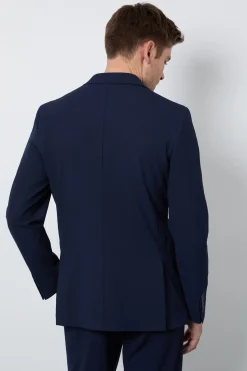 Blazer Ajusté En Seersucker Indigo Avec Poches Plaquées